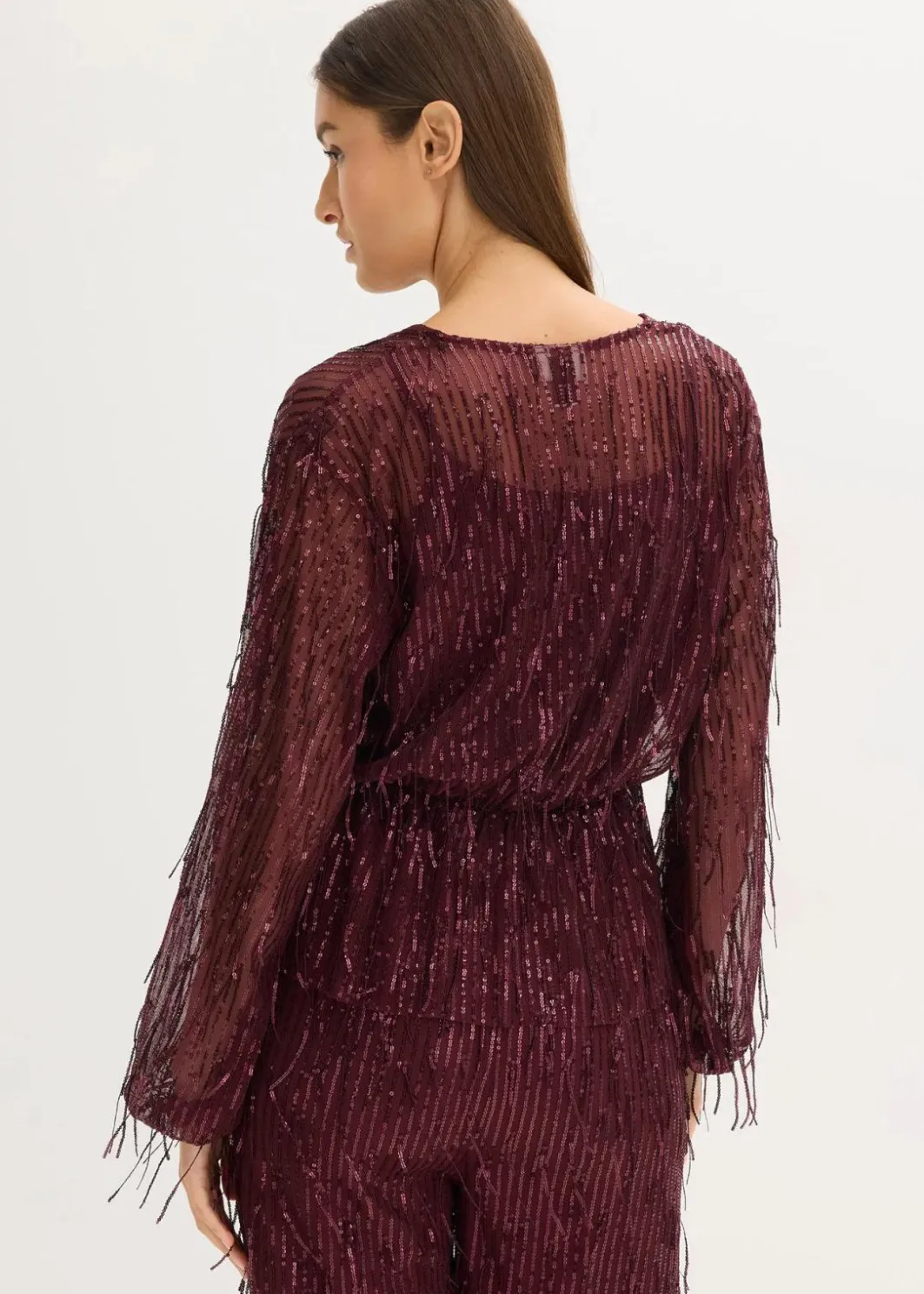 Damen bonprix Blusen & Tuniken|Bekleidung·Jacken & Mäntel|Pailletten-Bluse mit Fransen