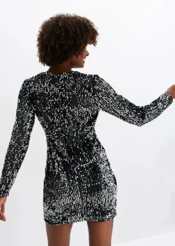 Damen bonprix Kleider|Kurzgrößen|Paillettenkleid aus softem Samt