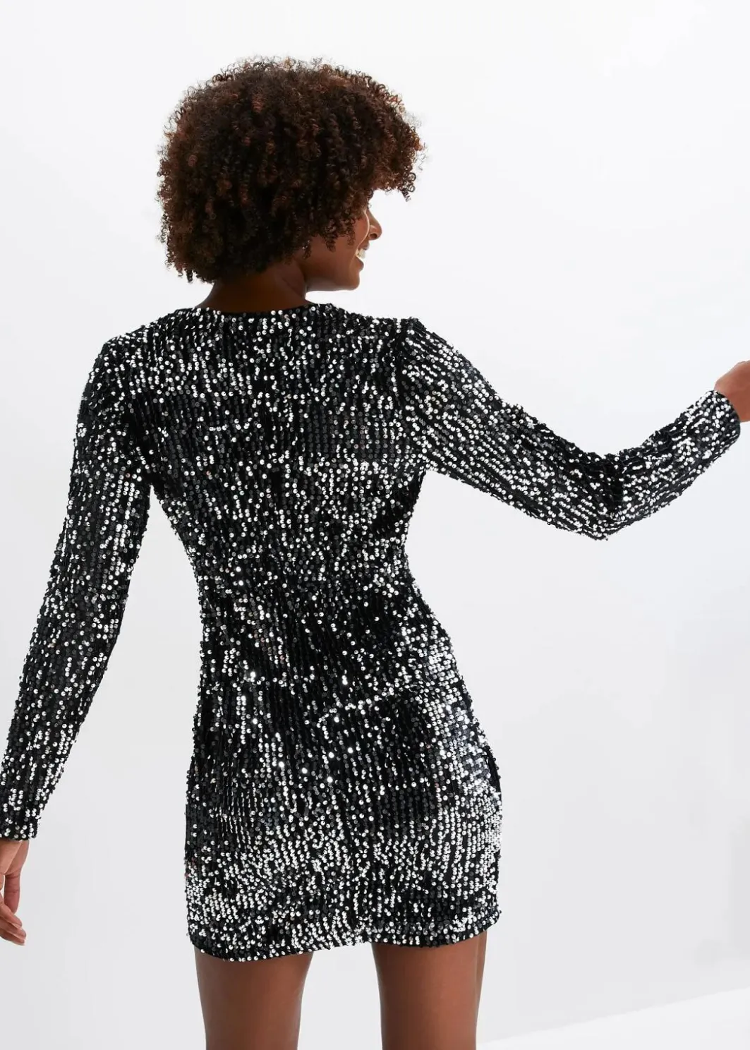 Damen bonprix Kleider|Kurzgrößen|Paillettenkleid aus softem Samt