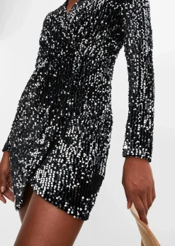 Damen bonprix Kleider|Kurzgrößen|Paillettenkleid aus softem Samt