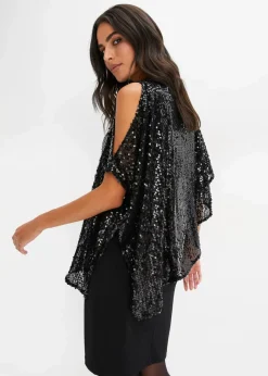 Damen bonprix Kleider|Paillettenkleid mit Überwurf