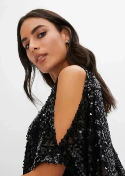 Damen bonprix Kleider|Paillettenkleid mit Überwurf