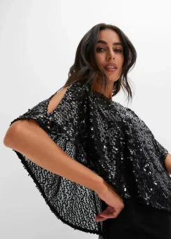 Damen bonprix Kleider|Paillettenkleid mit Überwurf