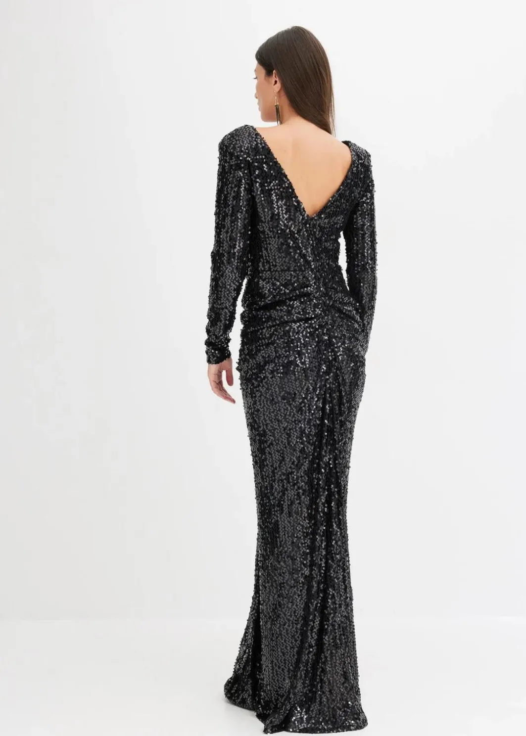 Damen bonprix Kurzgrößen|Kurzgrößen|Paillettenkleid mit Drapierung