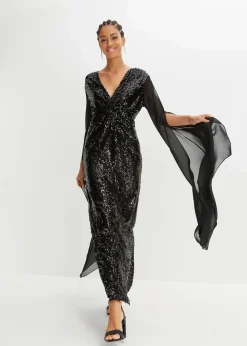 Sale Paillettenkleid mit langen Chiffon-Ärmeln Damen Kurzgrößen|Kurzgrößen