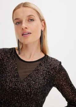 Damen bonprix Bekleidung·Pullover & Strickjacken|Kleider|Paillettenkleid mit Schulterpolstern