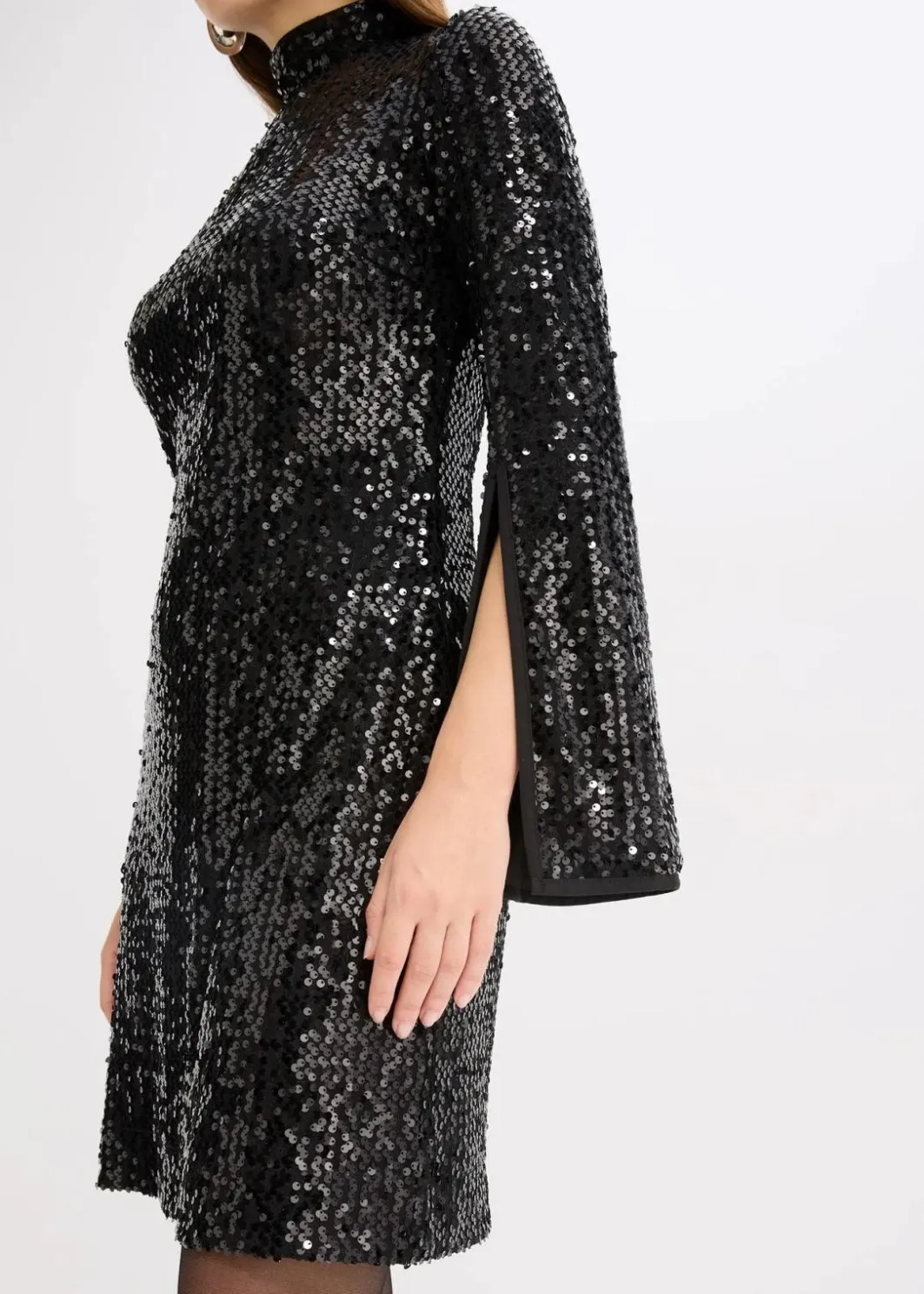 Damen bonprix Kleider|Bekleidung·Pullover & Strickjacken|Paillettenkleid mit Trompeten-Ärmel