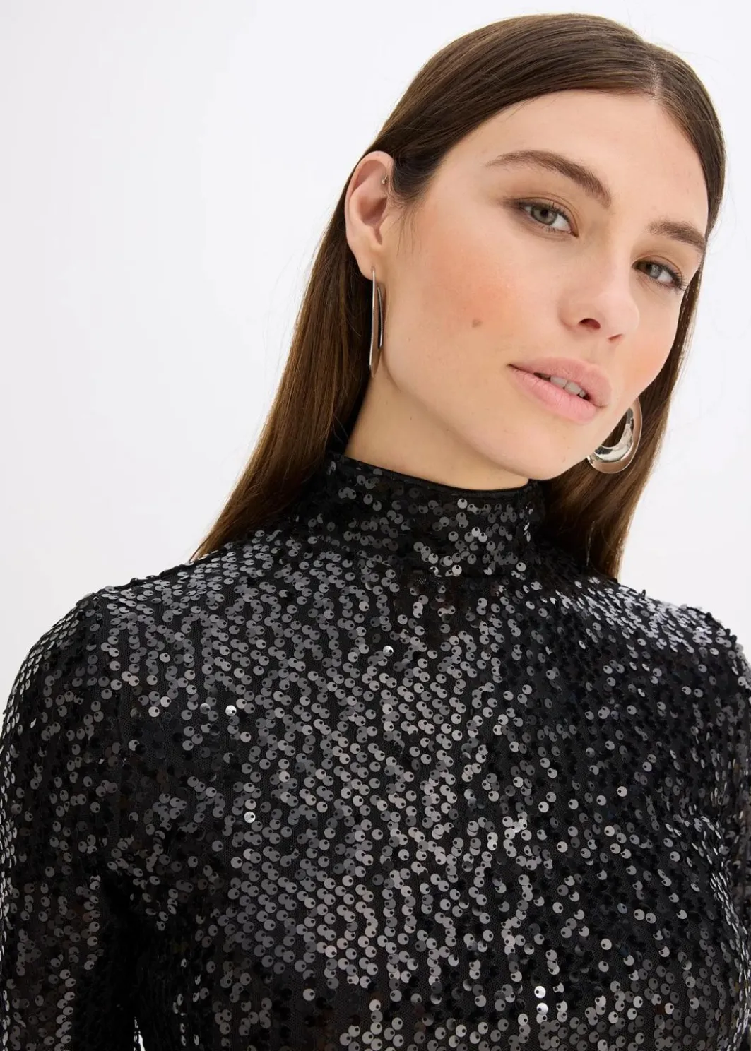 Damen bonprix Kleider|Bekleidung·Pullover & Strickjacken|Paillettenkleid mit Trompeten-Ärmel
