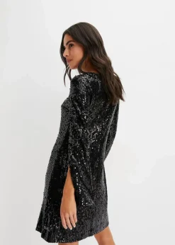 Best Paillettenkleid mit Trompeten-Ärmel Damen Kleider|Kurzgrößen