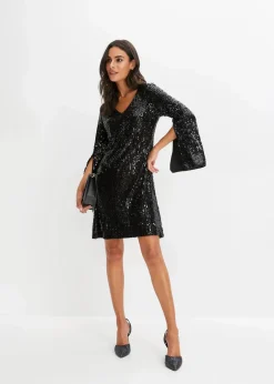 Best Paillettenkleid mit Trompeten-Ärmel Damen Kleider|Kurzgrößen