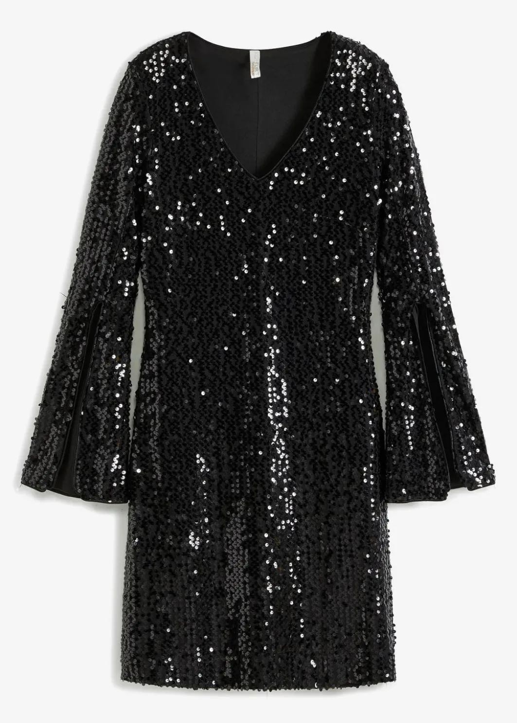 Damen bonprix Bekleidung·Pullover & Strickjacken|Kurzgrößen|Paillettenkleid mit Trompeten-Ärmel