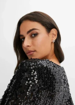 Damen bonprix Bekleidung·Pullover & Strickjacken|Kurzgrößen|Paillettenkleid mit Trompeten-Ärmel