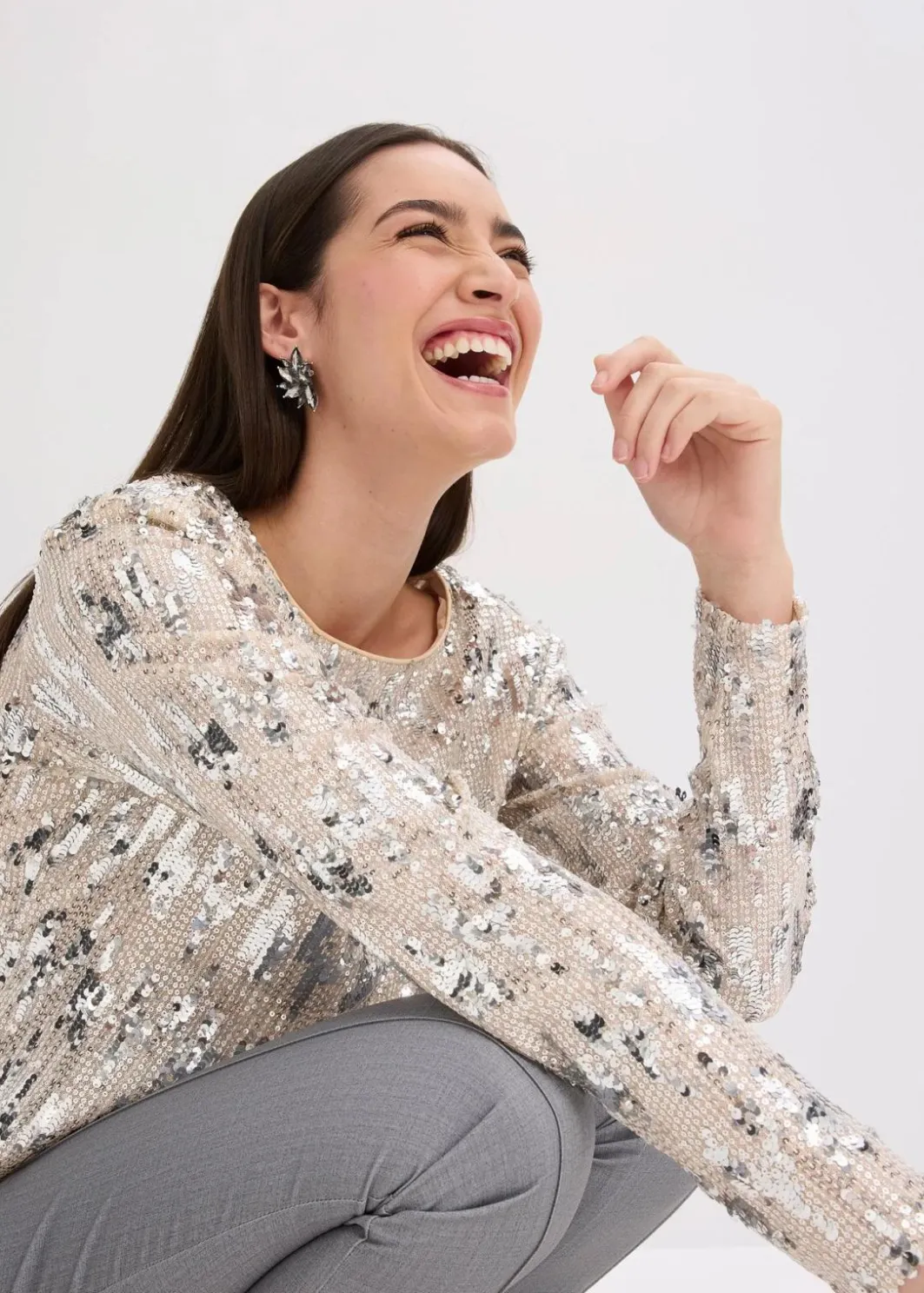 Hot Pailletten-Langarmshirt Damen Shirts & Tops