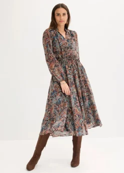 Damen bonprix Kurzgrößen|Bekleidung·Pullover & Strickjacken|Paisleykleid aus Chiffon