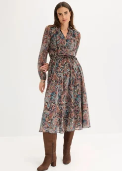 Damen bonprix Kurzgrößen|Bekleidung·Pullover & Strickjacken|Paisleykleid aus Chiffon