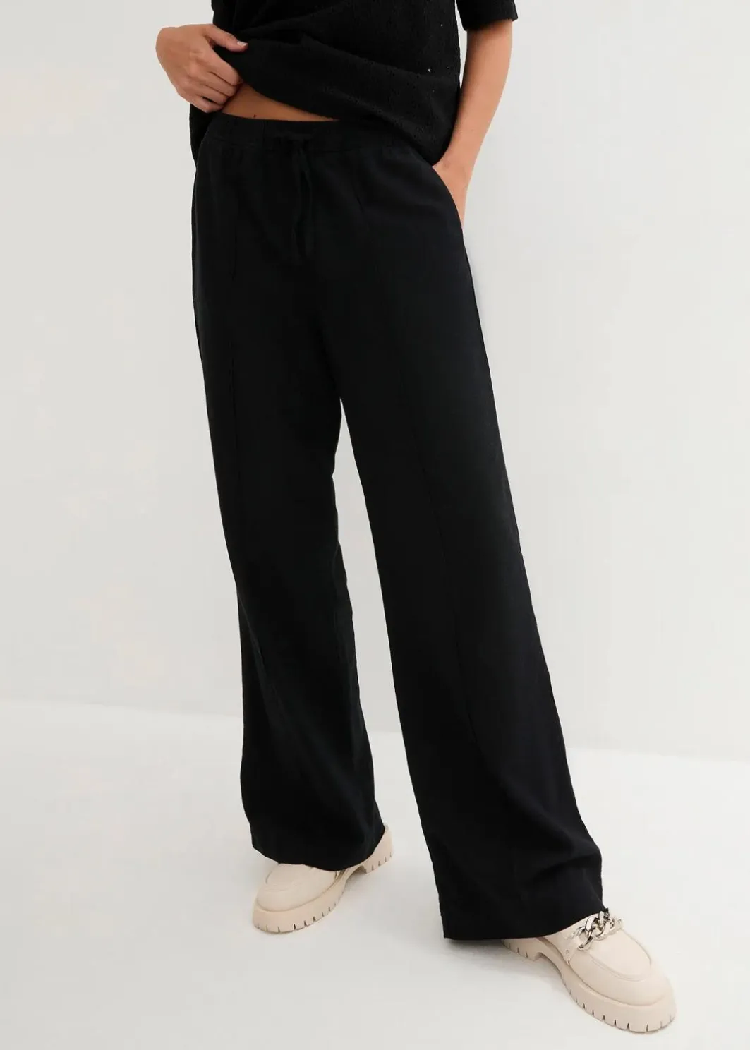 Damen bonprix Bekleidung·Kleider|Hosen|Palazzo-Hose aus leichtem Leinen-Viskose-Mix