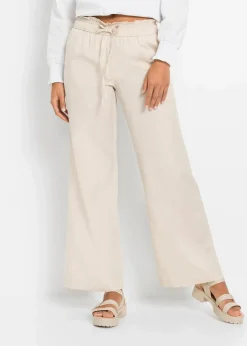 Damen bonprix Hosen|Kurzgrößen|Palazzo-Hose aus luftigem Leinen-Mix