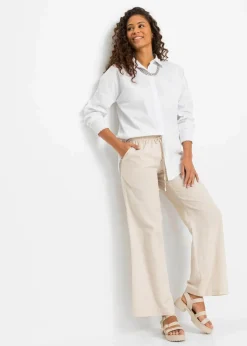 Damen bonprix Hosen|Kurzgrößen|Palazzo-Hose aus luftigem Leinen-Mix