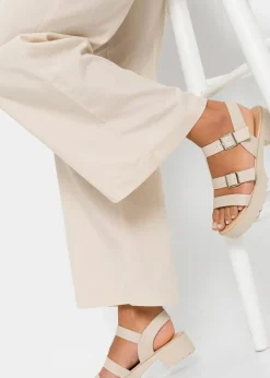 Damen bonprix Hosen|Kurzgrößen|Palazzo-Hose aus luftigem Leinen-Mix