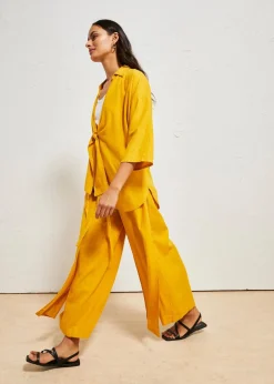 Damen bonprix Bekleidung·Kleider|Hosen|Palazzo-Hose aus luftigem Leinen-Mix