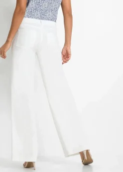 Damen bonprix Kurzgrößen|Hosen|Palazzo-Hose aus luftigem Leinen-Mix