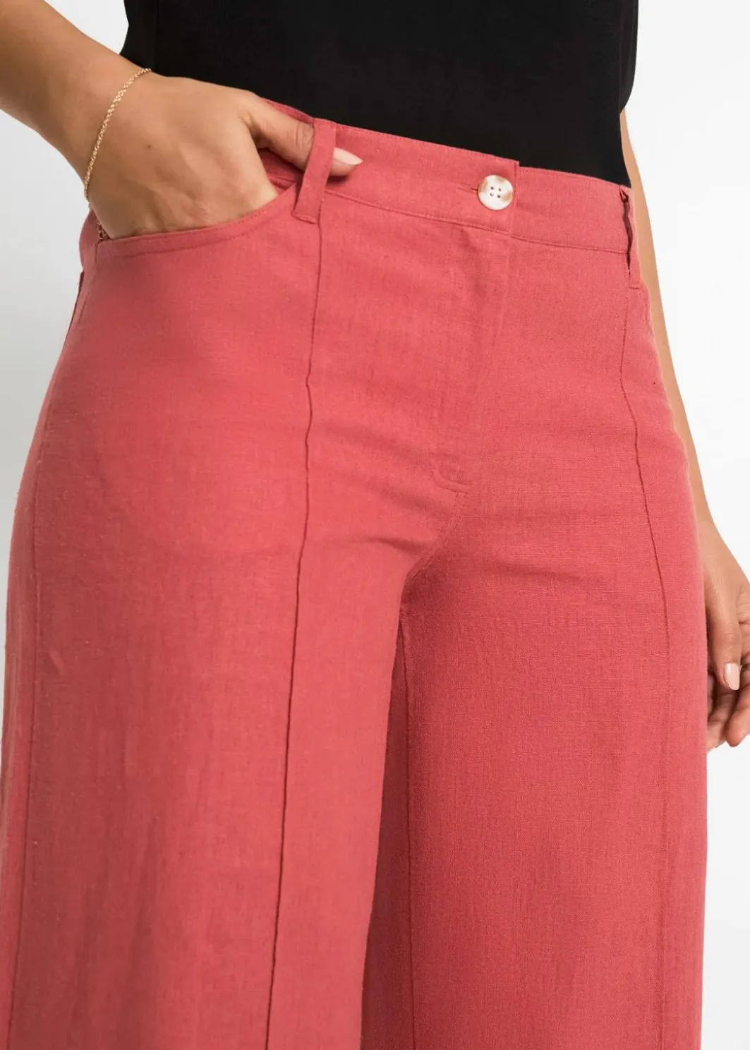Damen bonprix Kurzgrößen|Bekleidung·Kleider|Palazzo-Hose aus luftigem Leinen-Mix
