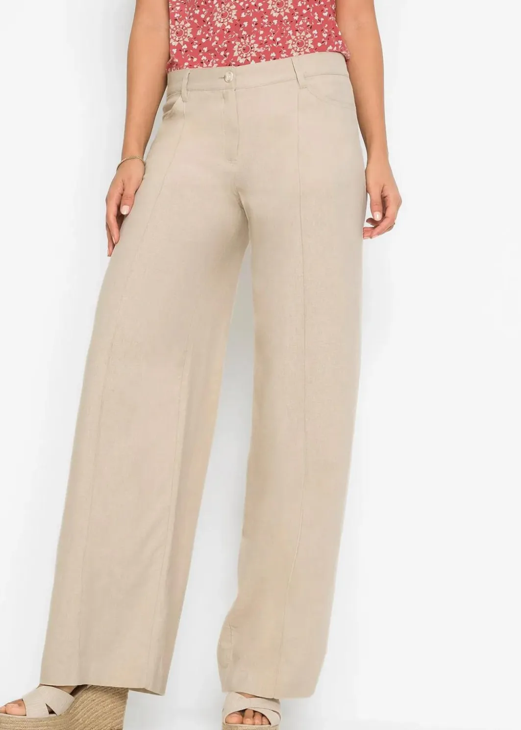 Damen bonprix Kurzgrößen|Bekleidung·Kleider|Palazzo-Hose aus luftigem Leinen-Mix