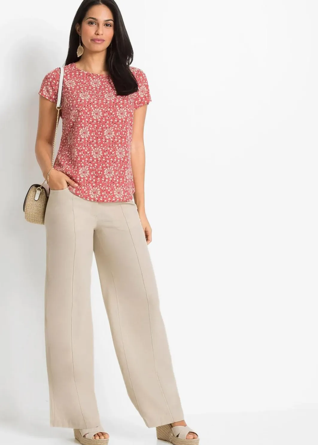 Damen bonprix Kurzgrößen|Bekleidung·Kleider|Palazzo-Hose aus luftigem Leinen-Mix