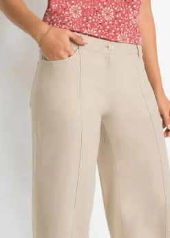 Damen bonprix Kurzgrößen|Bekleidung·Kleider|Palazzo-Hose aus luftigem Leinen-Mix