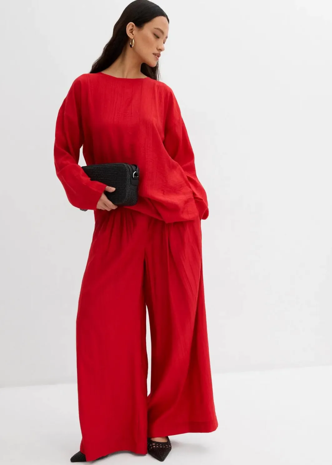 Damen bonprix Hosen|Zweiteiler & Sets|Palazzo-Hose aus strukturiertem Crinkle-Viskose-Mix