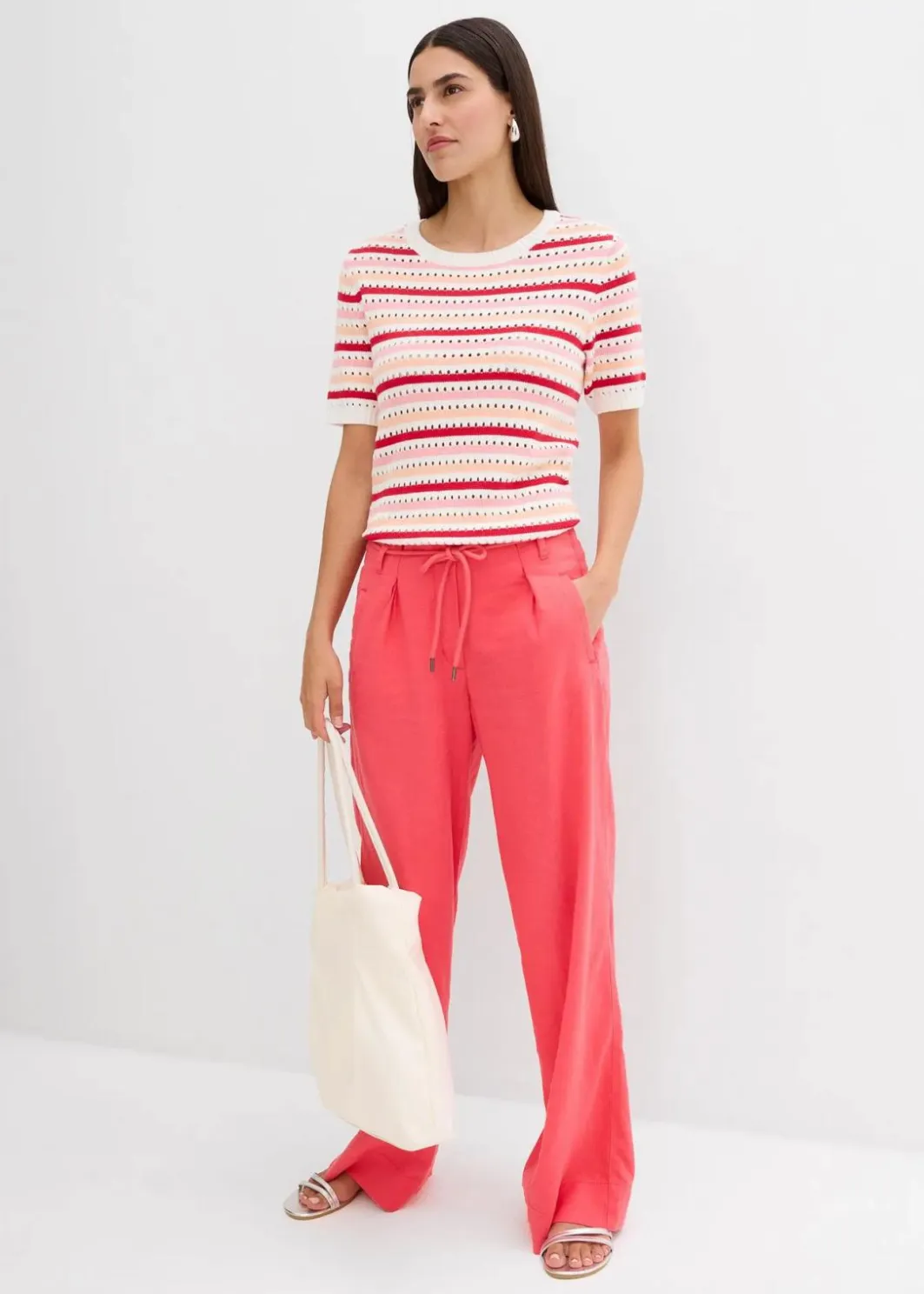 Damen bonprix Hosen|Bekleidung·Kleider|Paperbag-Hose aus luftigem Leinen-Mix