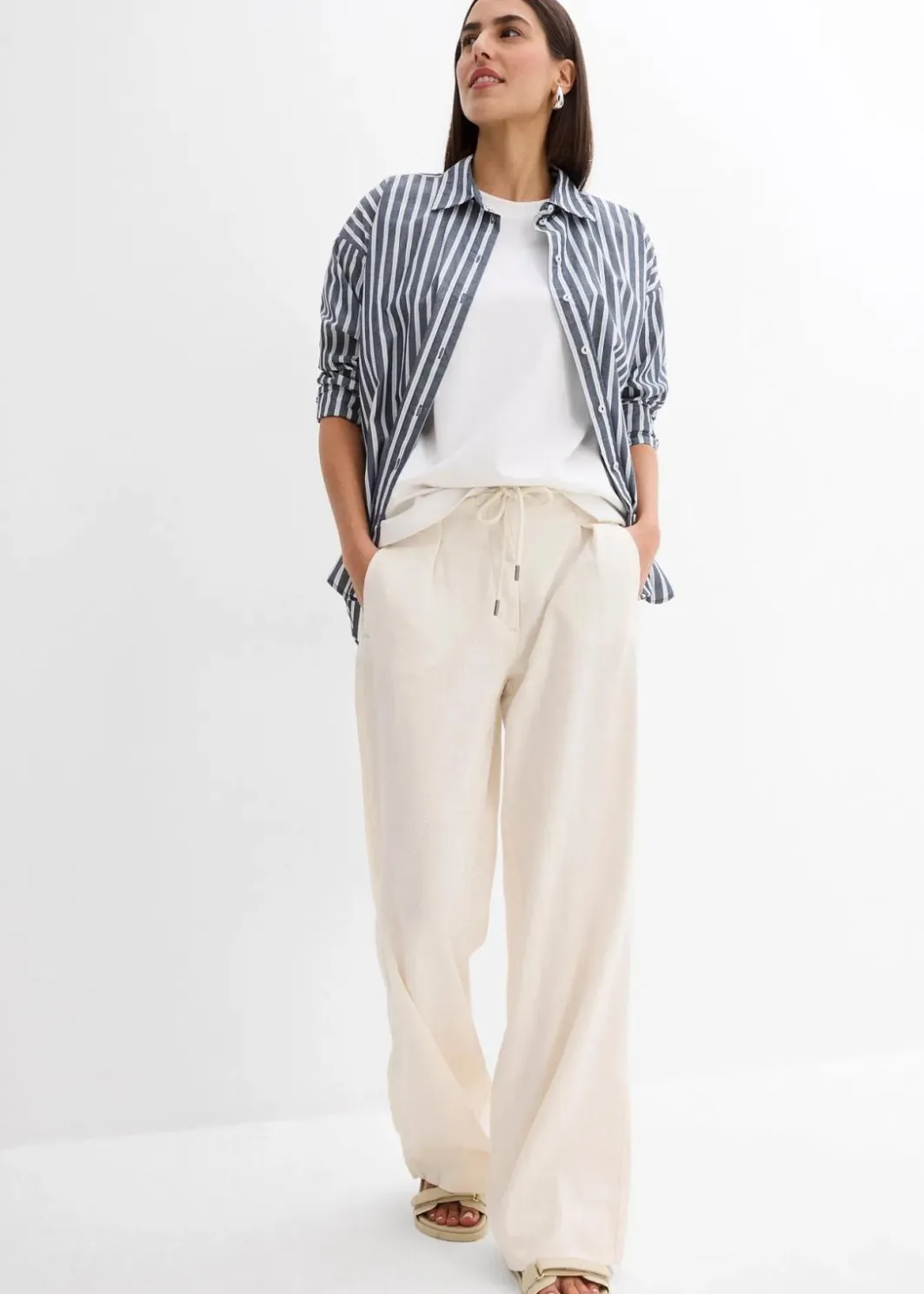 Damen bonprix Bekleidung·Kleider|Hosen|Paperbag-Hose aus luftigem Leinen-Mix
