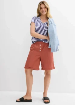 Damen bonprix Hosen|Shorts|Papertouch-Bermuda aus Baumwoll-Mix