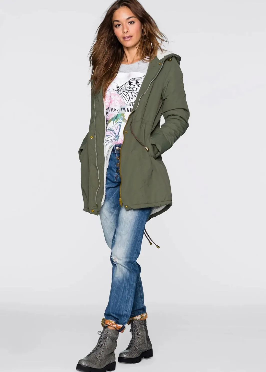 Damen bonprix Bekleidung·Hosen|Jacken & Mäntel|Parka mit Teddy-Futter