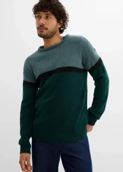 Herren bonprix Pullover & Strickjacken|Große Größen|pflegeleichter Rundhalspullover im Colourblocking-Design