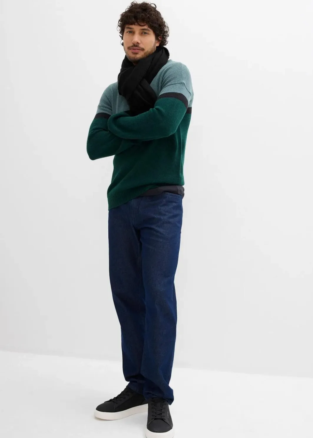 Herren bonprix Pullover & Strickjacken|Große Größen|pflegeleichter Rundhalspullover im Colourblocking-Design