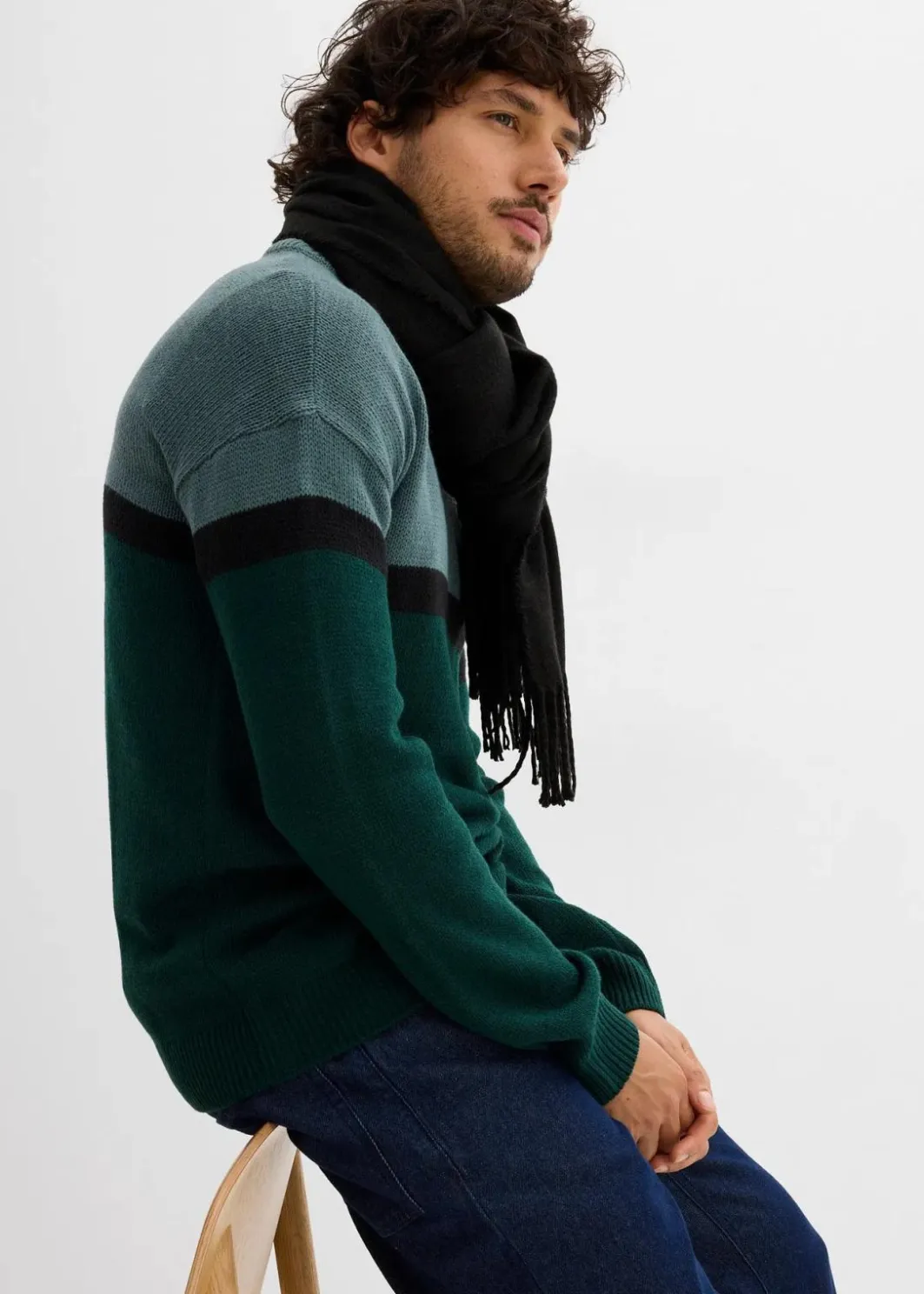Herren bonprix Pullover & Strickjacken|Große Größen|pflegeleichter Rundhalspullover im Colourblocking-Design