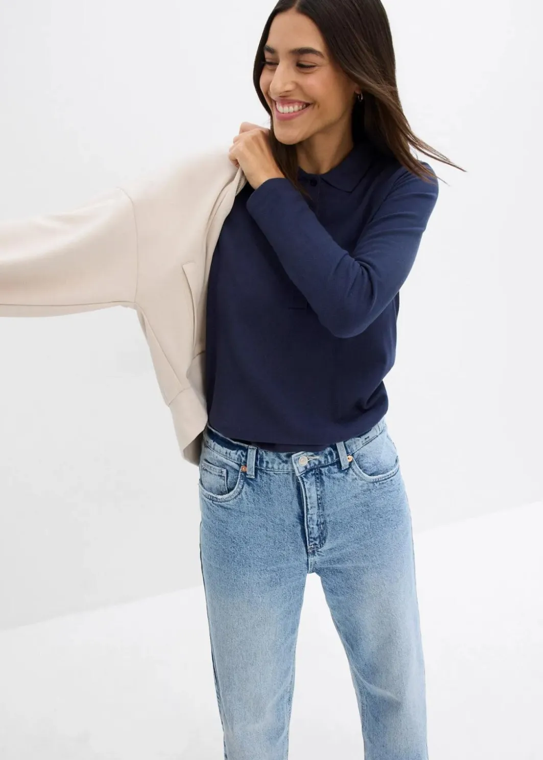 Damen bonprix Bekleidung·Röcke|Nachhaltigere Materialien|Piqué-Poloshirt aus reiner Bio-Baumwolle
