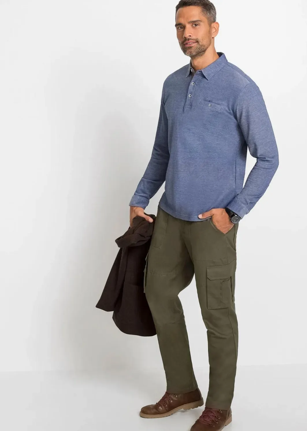 Herren bonprix Große Größen|Shirts & Polos|Piqué-Poloshirt, Langarm
