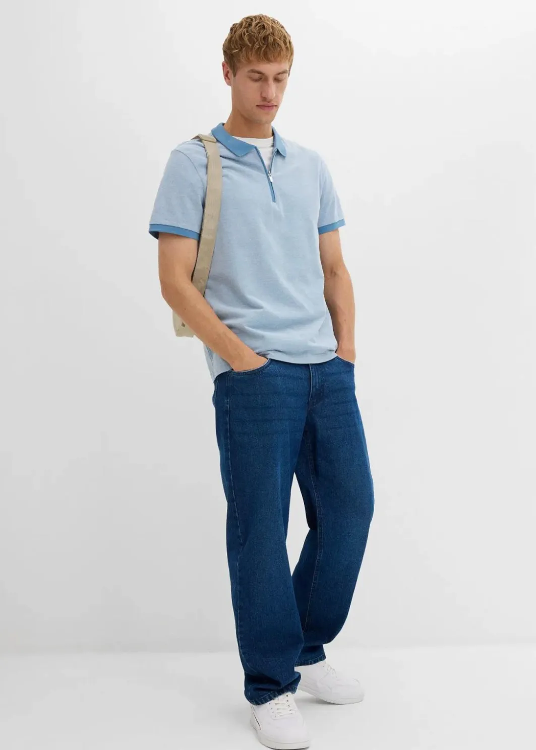 Herren bonprix Große Größen|Shirts & Polos|Piqué-Poloshirt mit Reißverschluss
