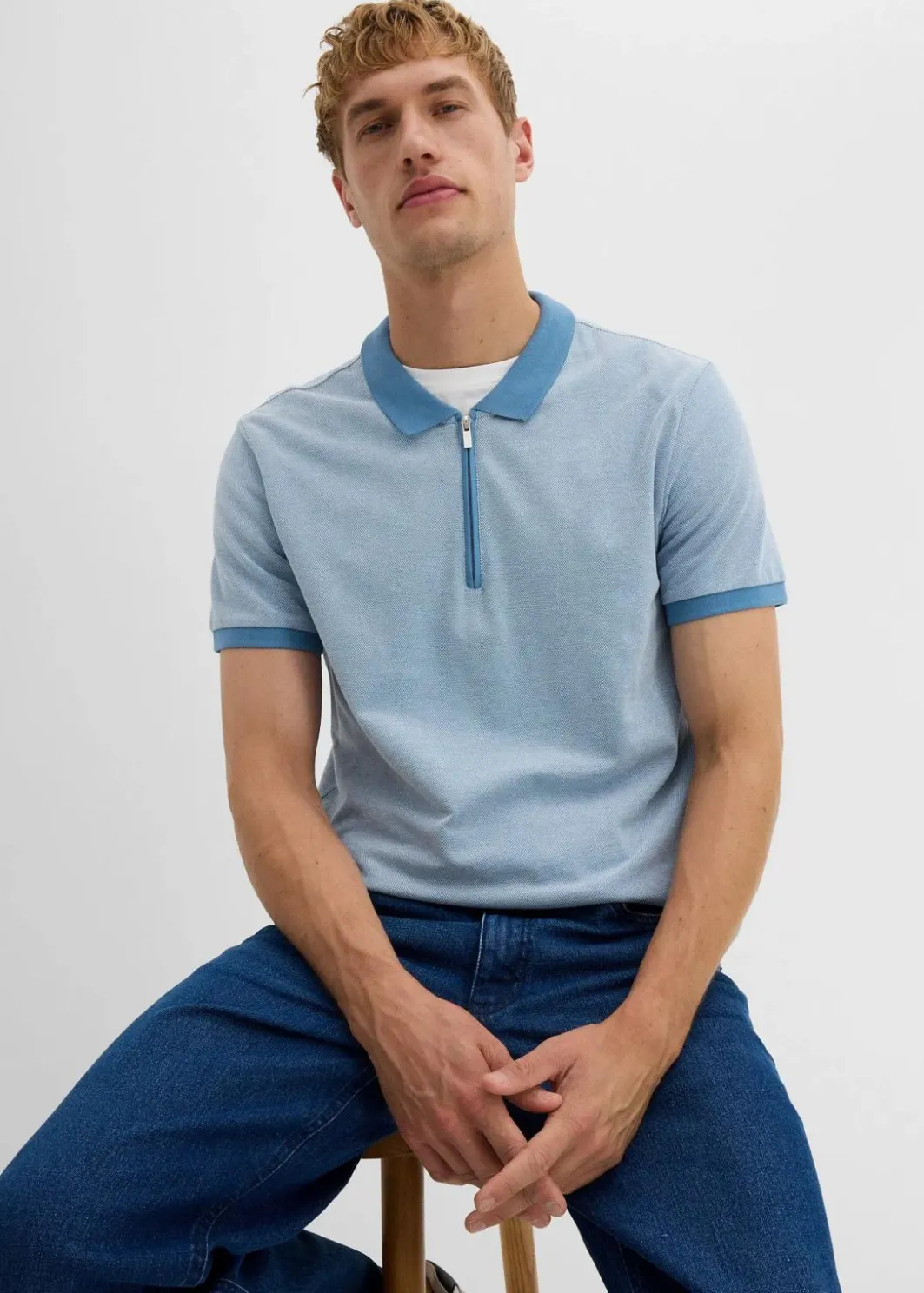 Herren bonprix Große Größen|Shirts & Polos|Piqué-Poloshirt mit Reißverschluss