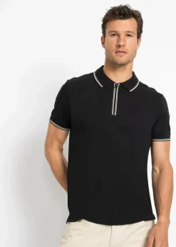 Discount Piqué-Poloshirt mit Reißverschluss aus reiner Baumwolle Herren Große Größen|Shirts & Polos