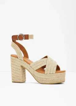 Outlet Plateau-Sandaletten in Bast-Optik Damen Sommerschuhe