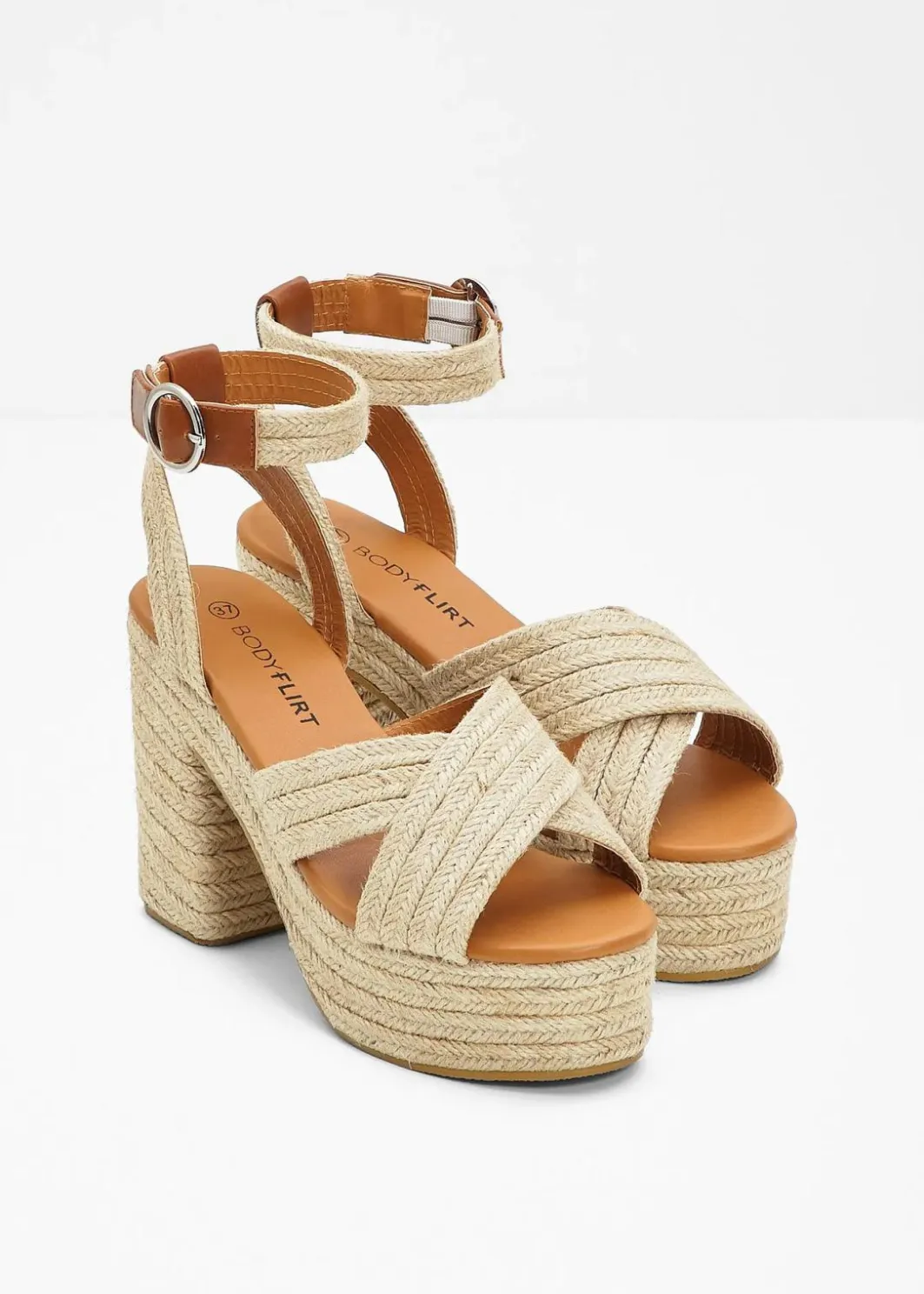Outlet Plateau-Sandaletten in Bast-Optik Damen Sommerschuhe