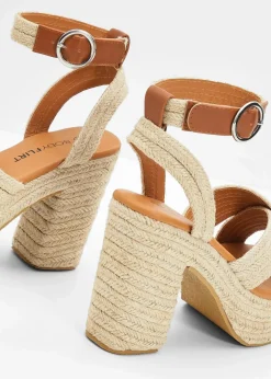 Outlet Plateau-Sandaletten in Bast-Optik Damen Sommerschuhe
