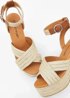 Outlet Plateau-Sandaletten in Bast-Optik Damen Sommerschuhe