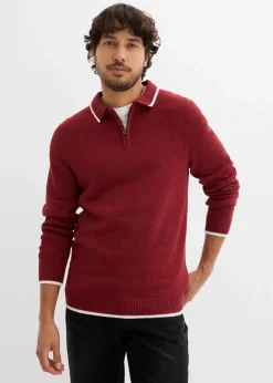 Herren bonprix Pullover & Strickjacken|Große Größen|Polo Pullover mit recycelter Baumwolle