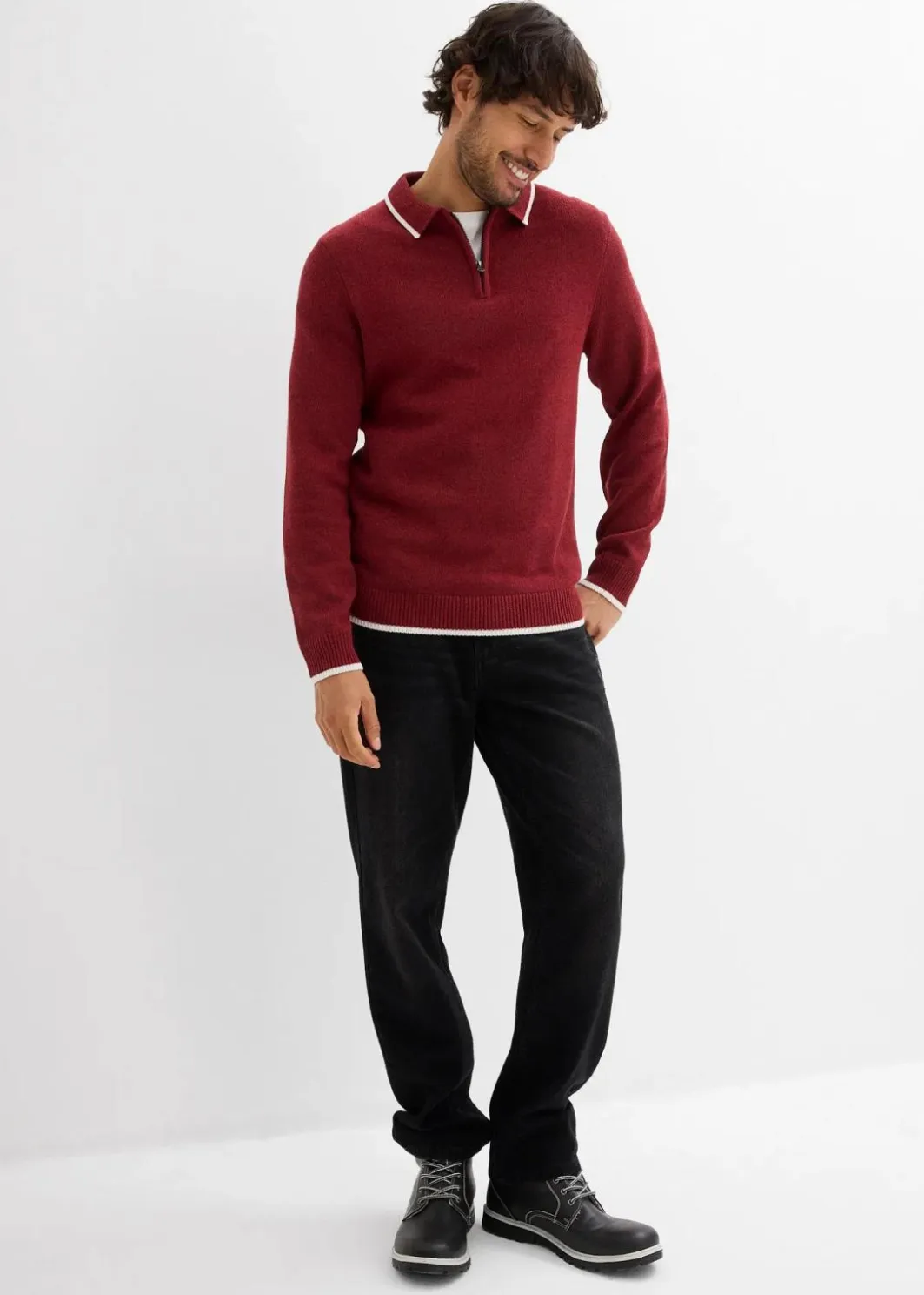 Herren bonprix Pullover & Strickjacken|Große Größen|Polo Pullover mit recycelter Baumwolle