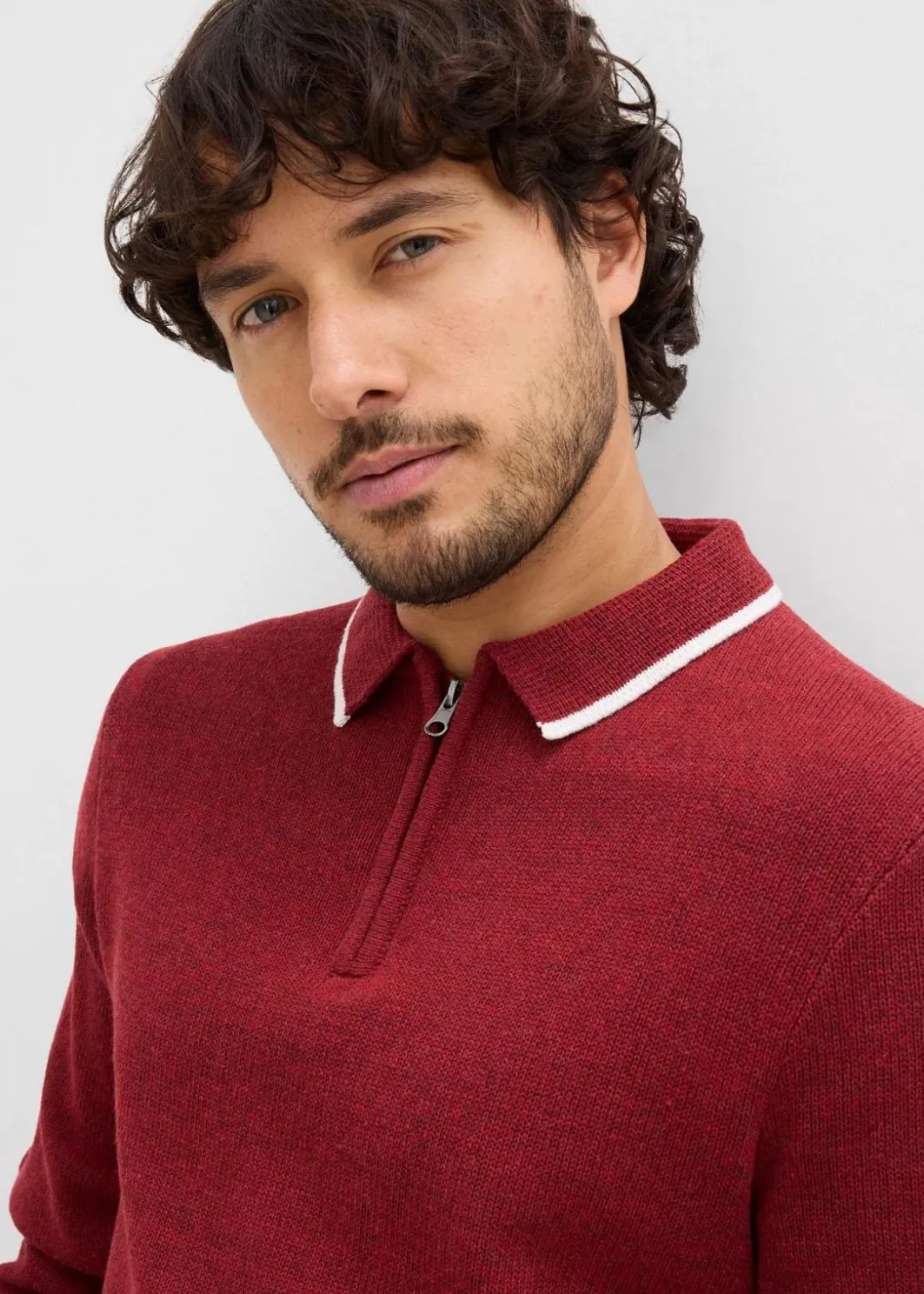 Herren bonprix Pullover & Strickjacken|Große Größen|Polo Pullover mit recycelter Baumwolle