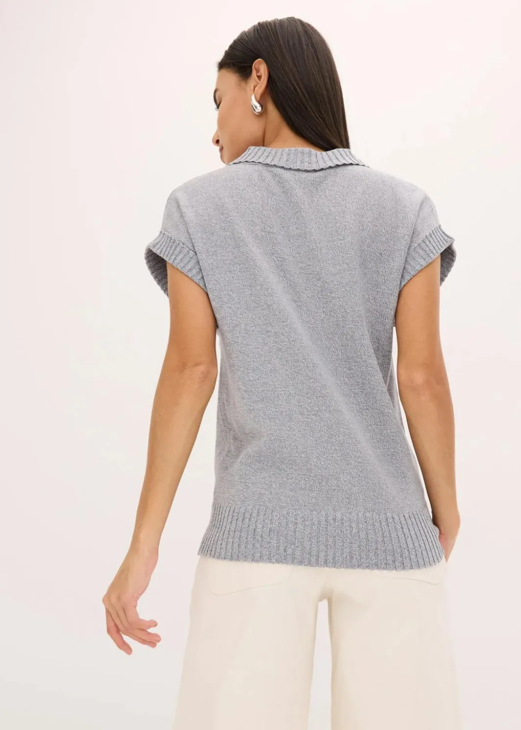 Damen bonprix Strickmode|Pullover & Strickjacken|Polo-Pullover mit Baumwolle
